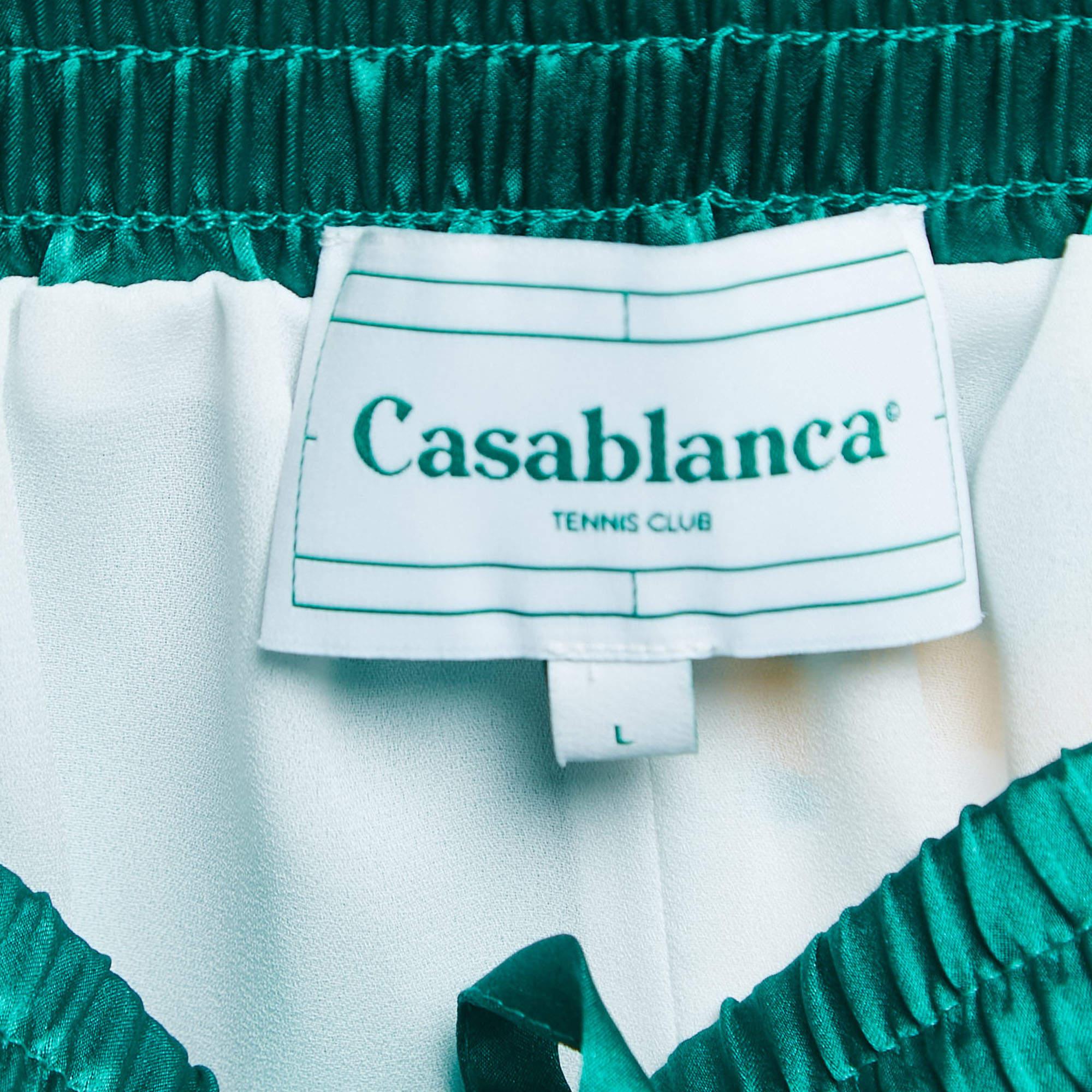 Women's Casablanca Multicolor Logo Print Silk Drawstring Shorts L For Sale