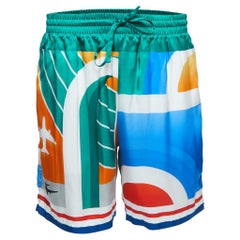 Casablanca Mehrfarbige Shorts aus Seide mit Logodruck und Kordelzug L