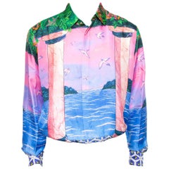 Casablanca Multicolor Printed Silk Satin Button Front Shirt L