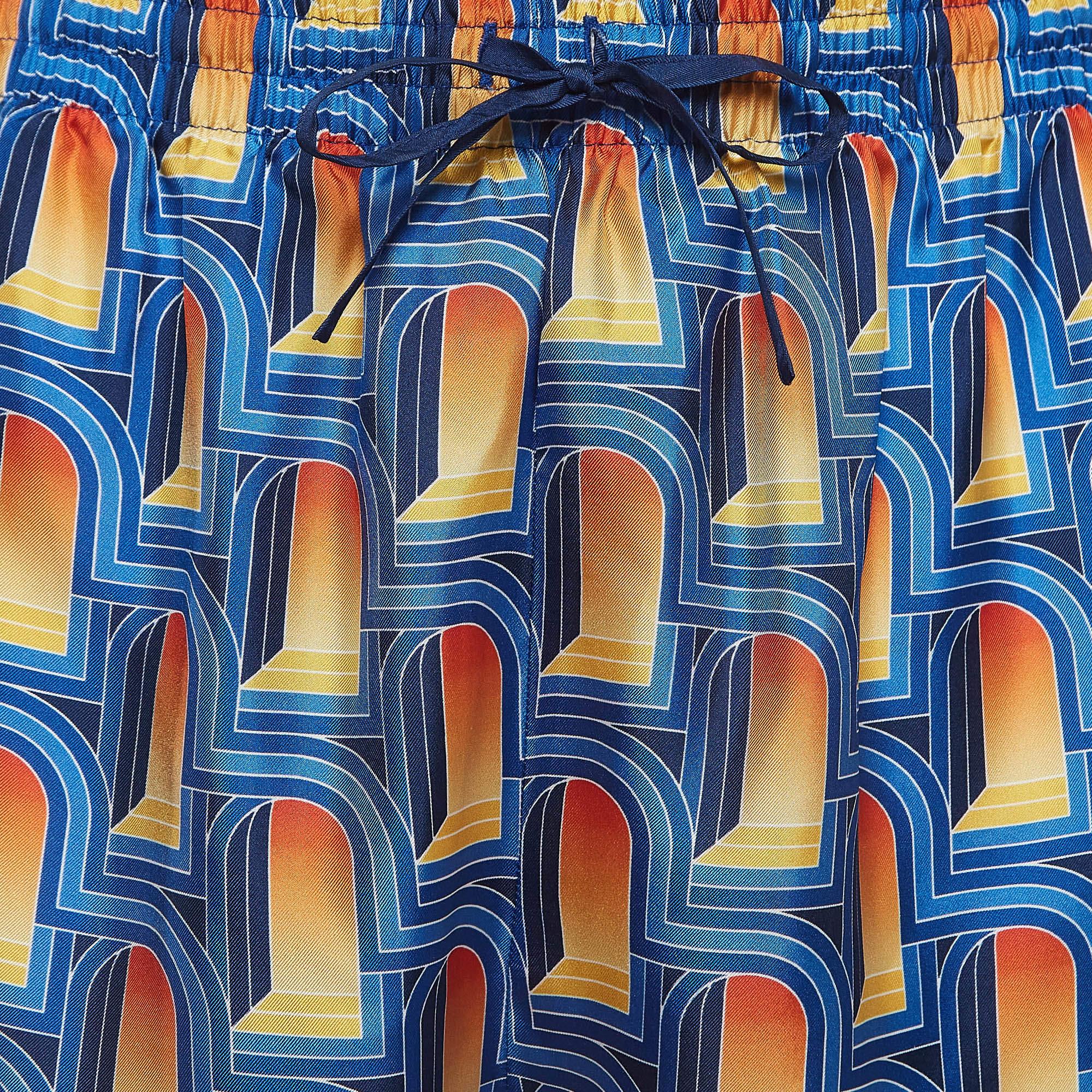 Bleu Casablanca Short en soie imprimé multicolore L en vente