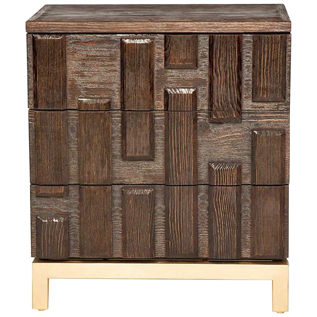Casablanca Nightstand in Chocolate and Gold Leaf by Innova Luxuxy Group For Sale