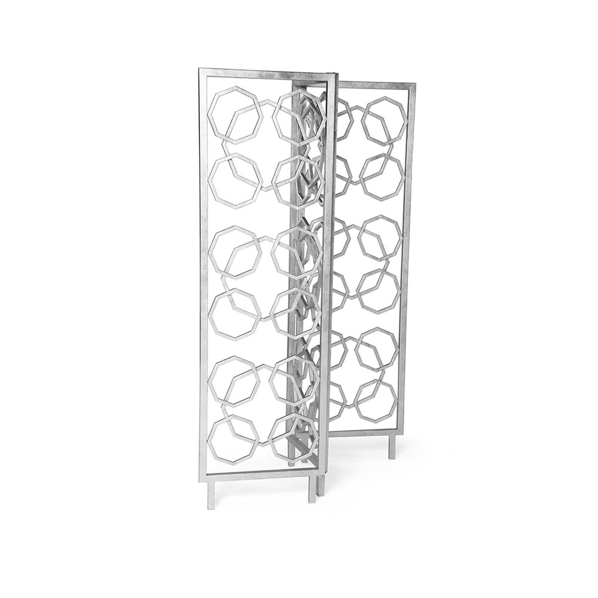 The sophisticated, hand-gilded Casablanca room screen is perfect to elegantly divide an area while adding design to a space. This one-of-a-kind room divider showcases dimensional design and originality with its octagonal metal structures. Discreet