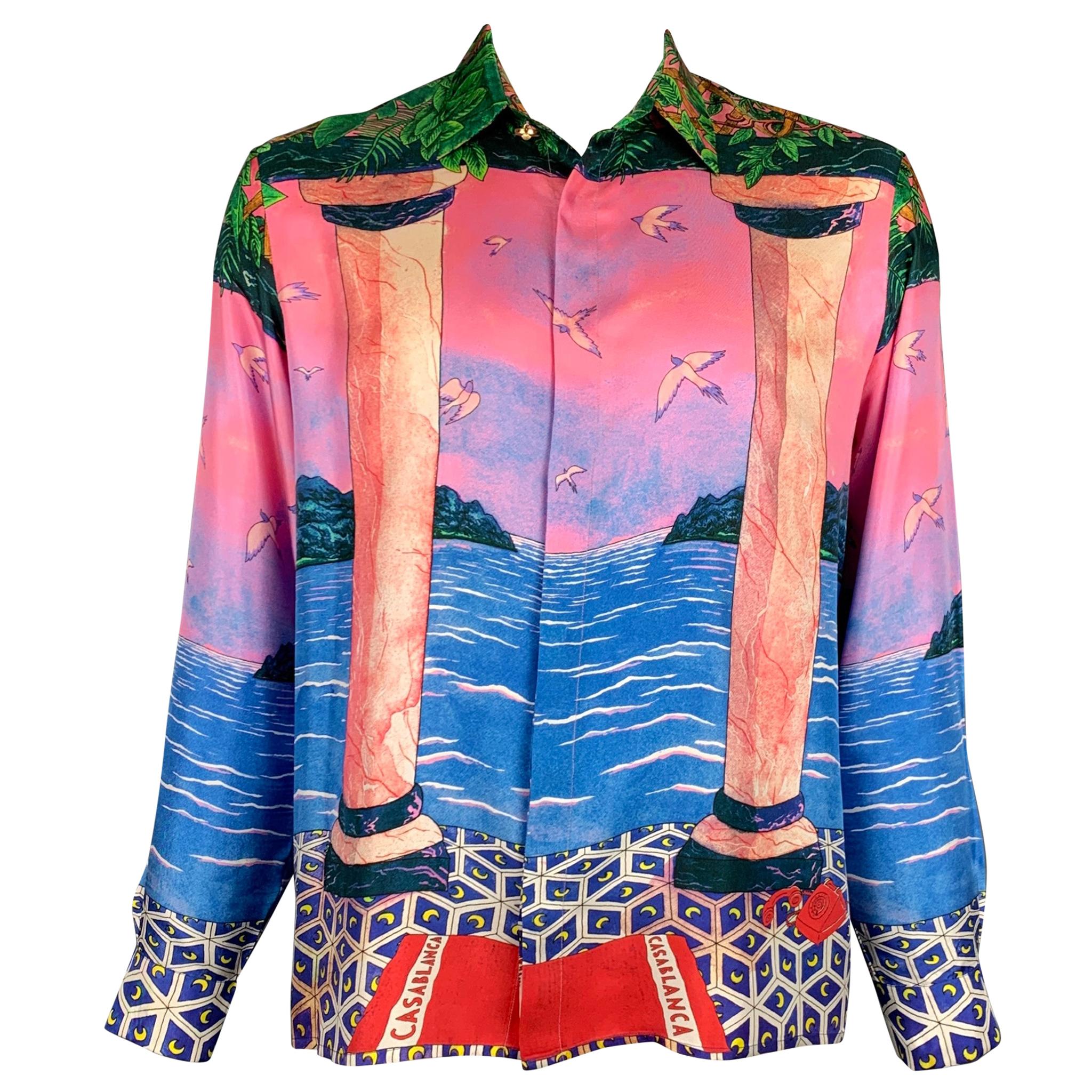 CASABLANCA Size L Multi-Color Print Silk Button Up Long Sleeve Shirt at ...