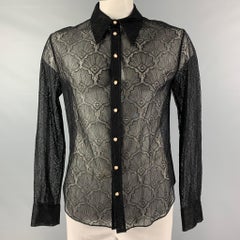 CASABLANCA Size XL Black Lace Polyamide Blend Button Up Long Sleeve Shirt