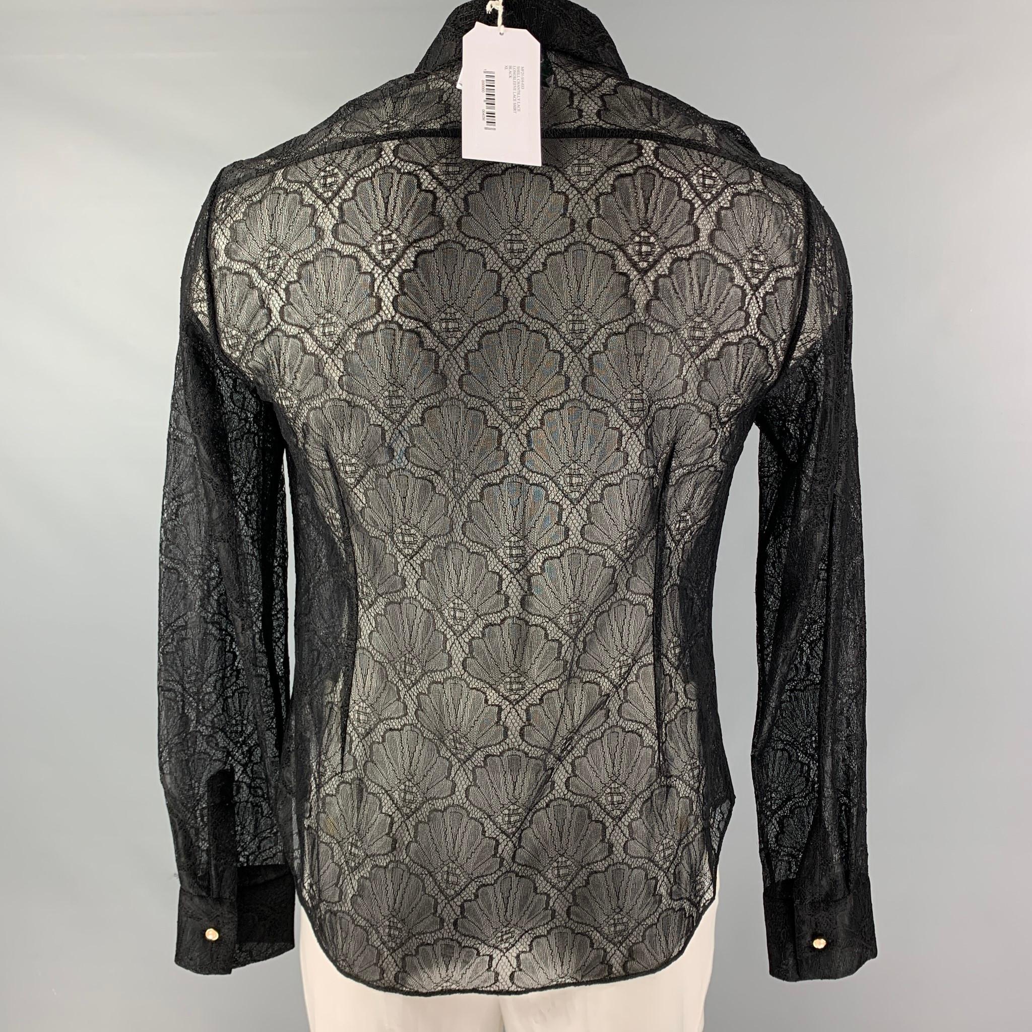 Men's CASABLANCA Size XL Black Lace Polyamide Blend Button Up Long Sleeve Shirt