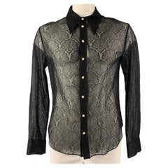 CASABLANCA Size XL Black Lace Polyamide Blend Button Up Long Sleeve Shirt