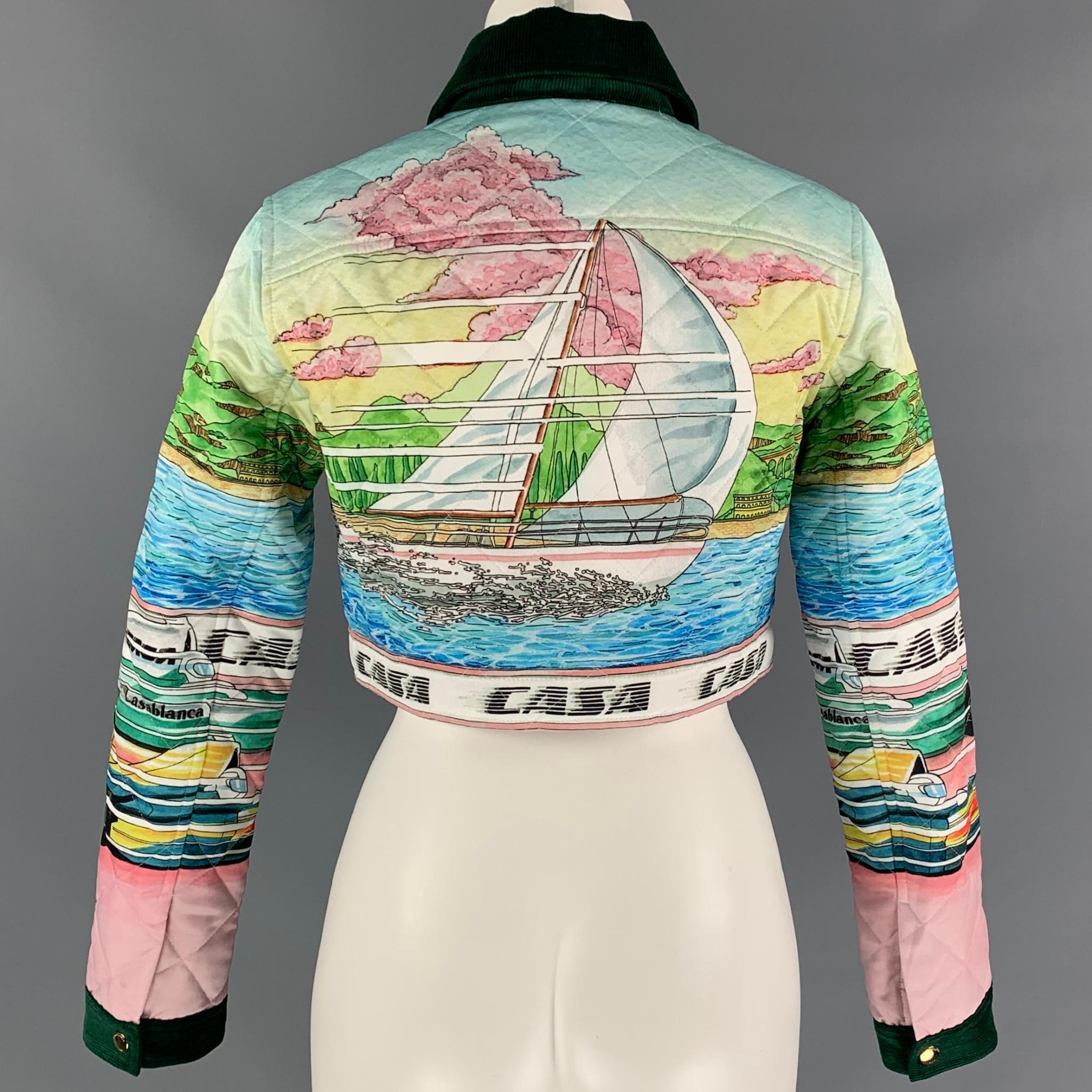 Gray CASABLANCA Size XS Multi-Color Printed Satin Cropped Jacket