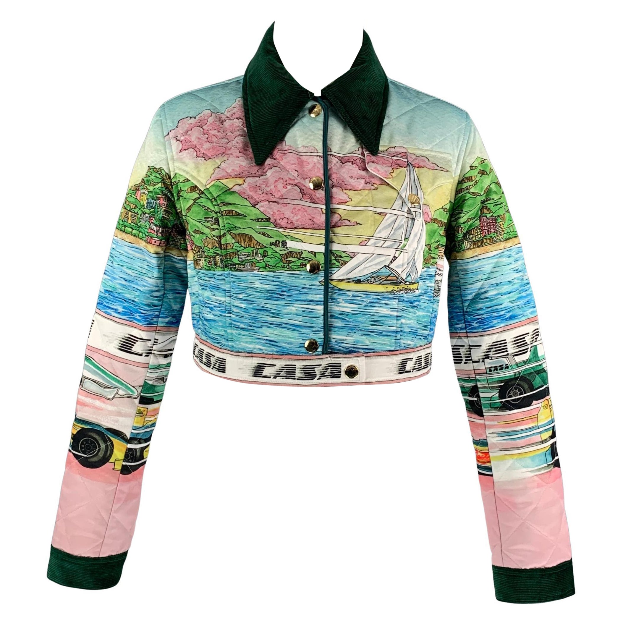 CASABLANCA Size XS Multi-Color Printed Satin Cropped Jacket