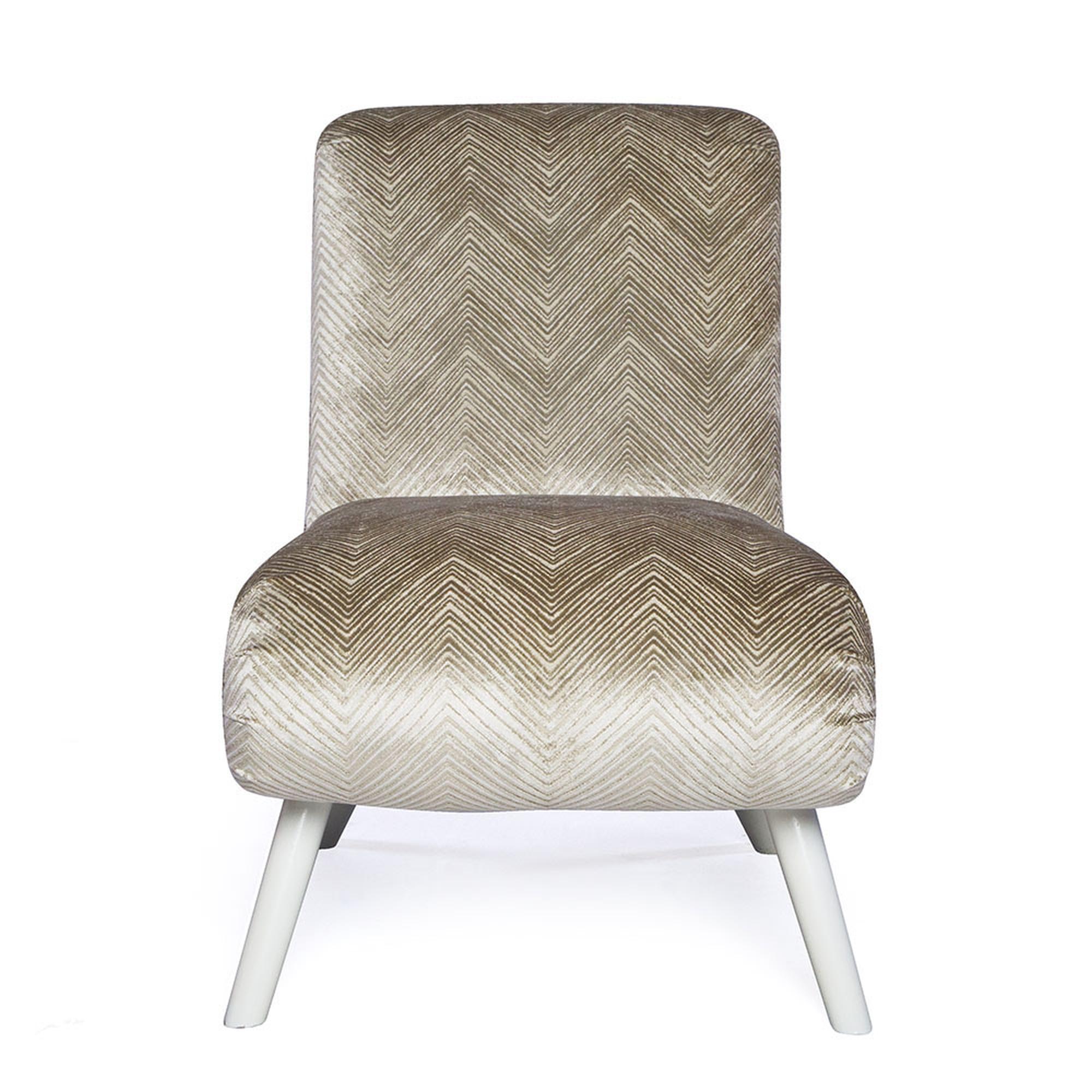 The Casablanca slipper chair is a stunning seat, attractive from all angles. Generously proportionate and extremely comfortable, this chair sits on tapered legs. The upholstered seat and back are tightly self-welted to the lacquered wooden side