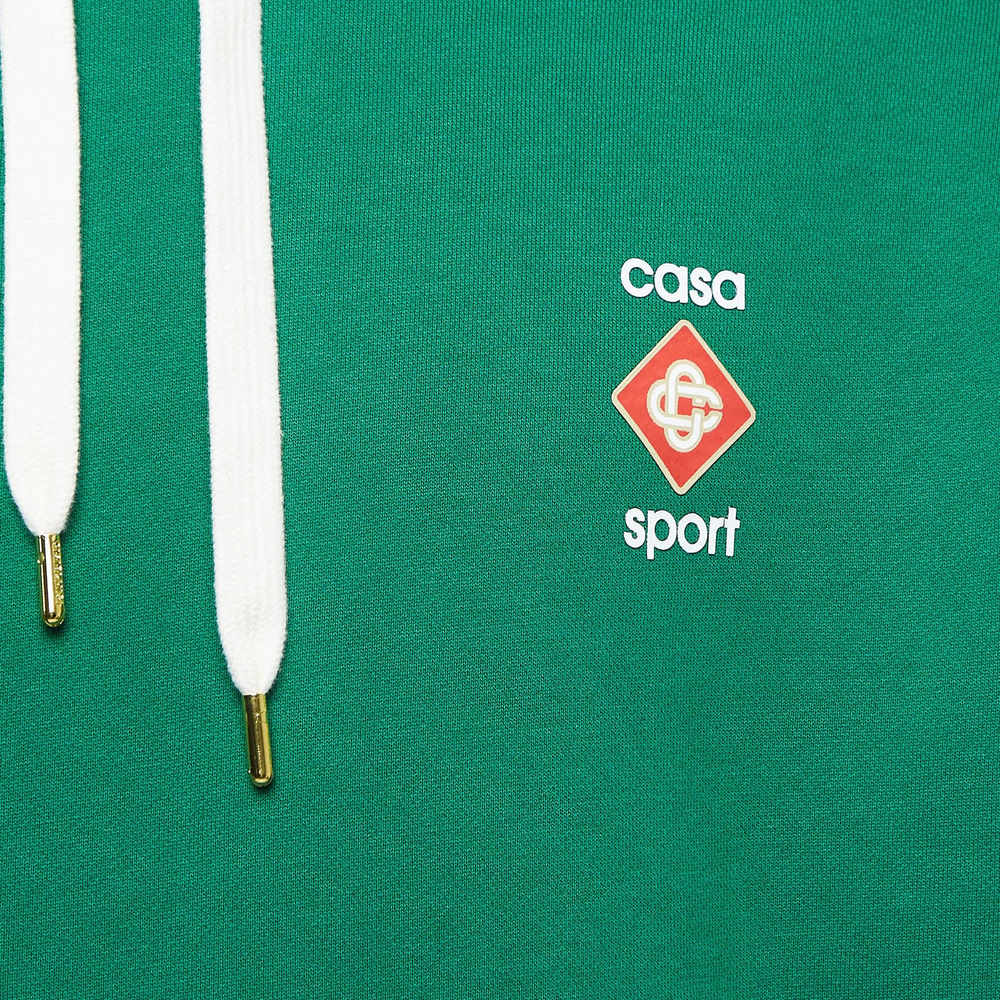 Casablanca Tennis Club Green Logo Print Organic Cotton Hoodie L In Good Condition In Dubai, Al Qouz 2