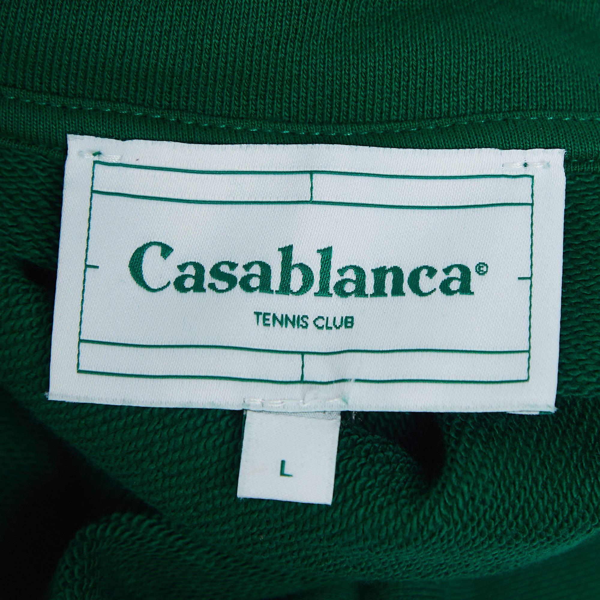 Men's Casablanca Tennis Club Green Logo Print Organic Cotton Hoodie L