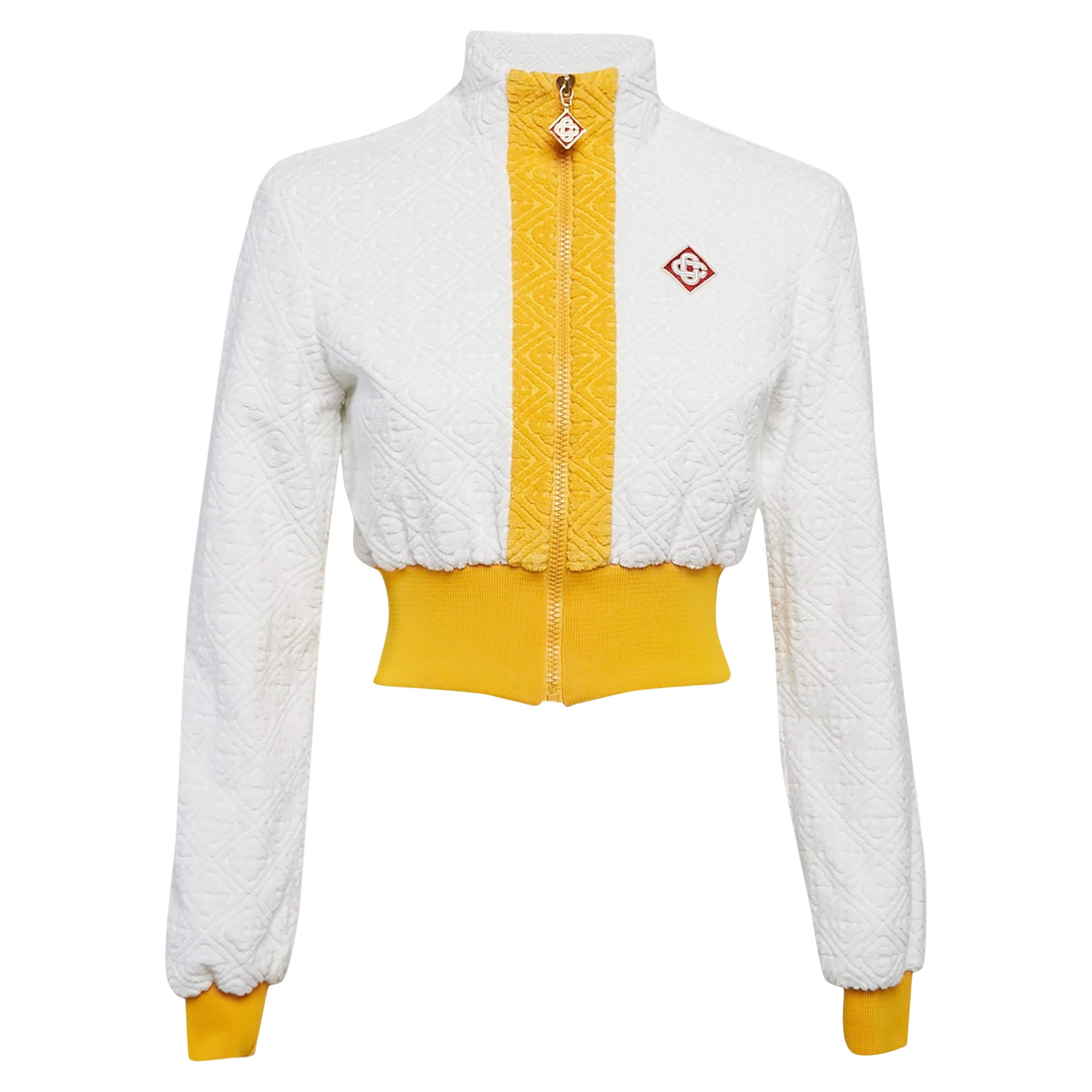Casablanca White Logo Embossed Terry Crop Track Jacket S