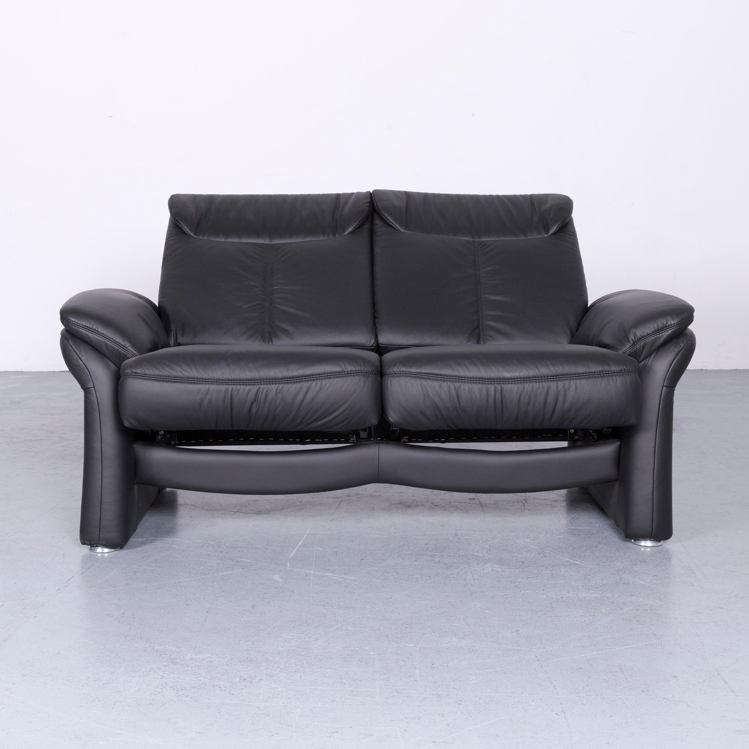 Casada Designer Leather Sofa Armchair Set Black Two-Seat Couch Recliner In Good Condition For Sale In Cologne, DE