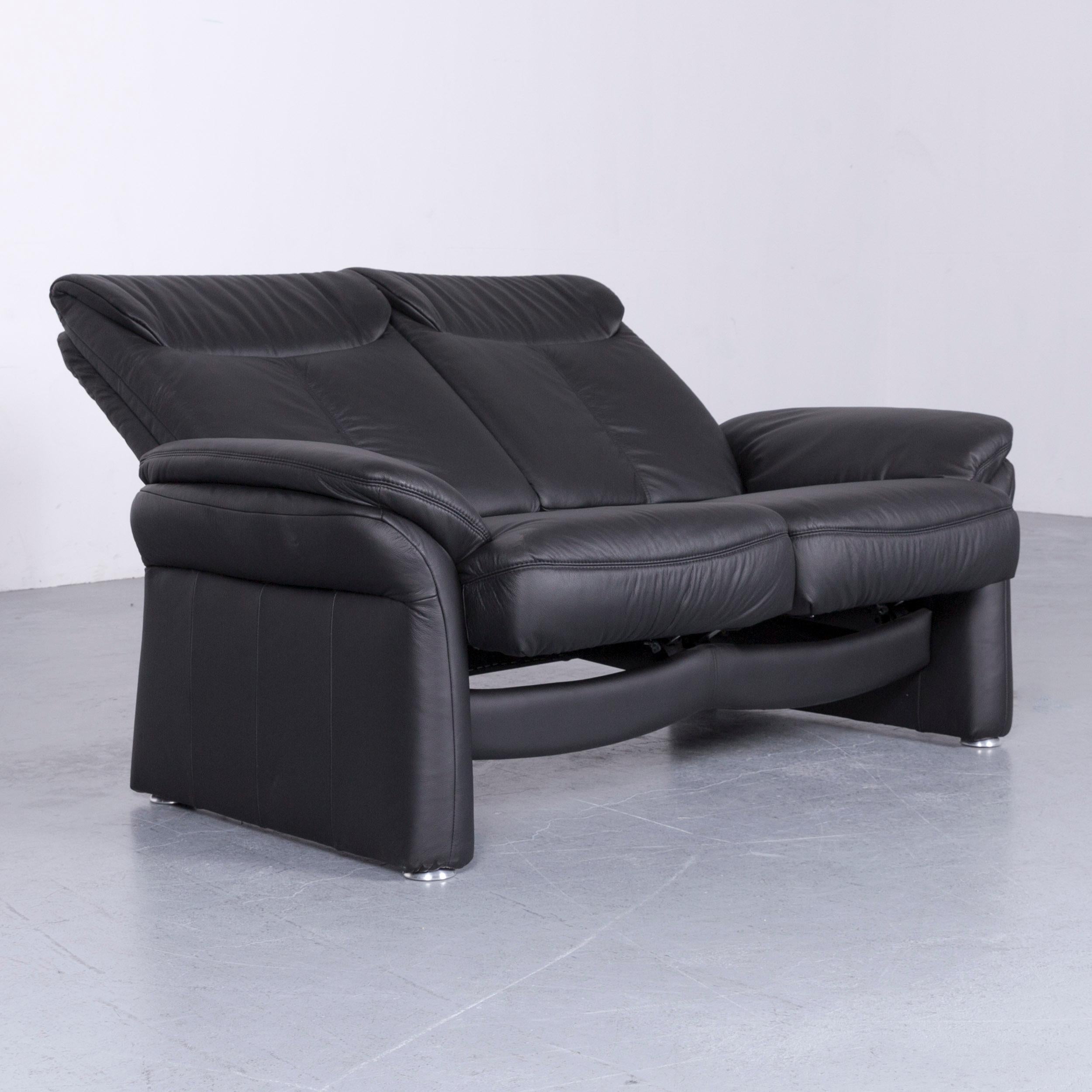 Contemporary Casada Designer Leather Sofa Armchair Set Black Two-Seat Couch Recliner For Sale