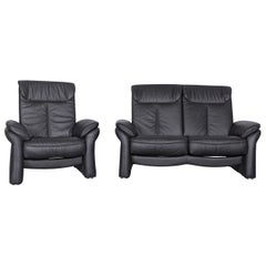 Casada Designer Leather Sofa Armchair Set Black Two-Seat Couch Recliner