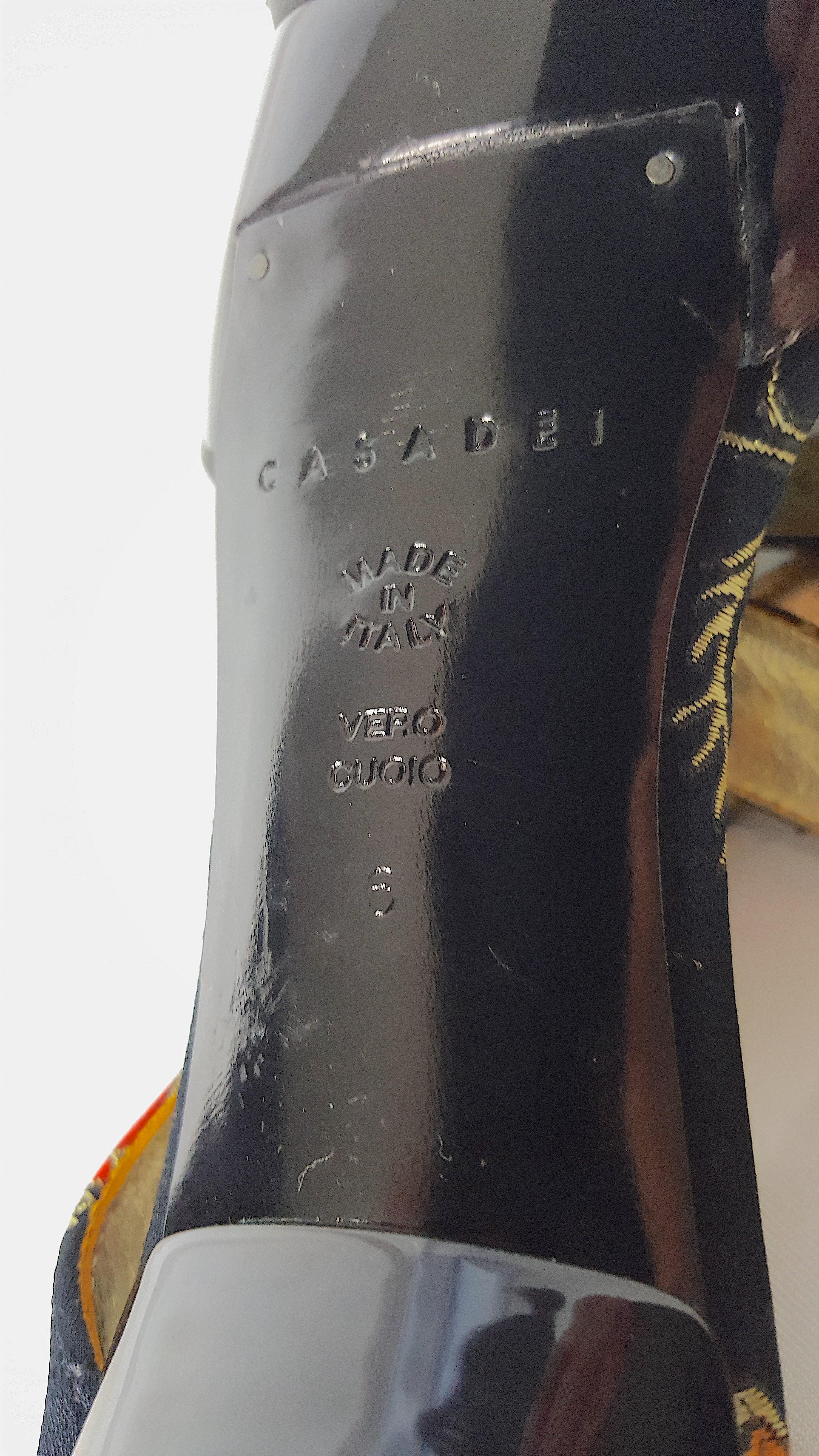 Casadei 1990s LimitedEdition GetaPlatform PatentLeather & SatinChinoiserie Heels For Sale 5