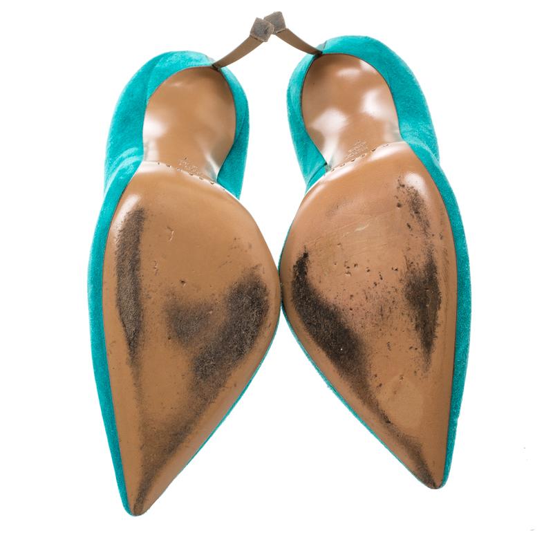 Women's Casadei Aqua Green Suede Pointed Toe Pumps Size 37