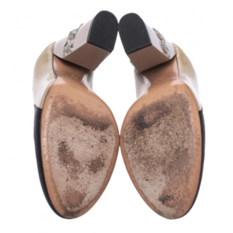 Casadei Beige/Noir Brevet et Cuir Motif Chaine Talons Ronds Taille 36 2