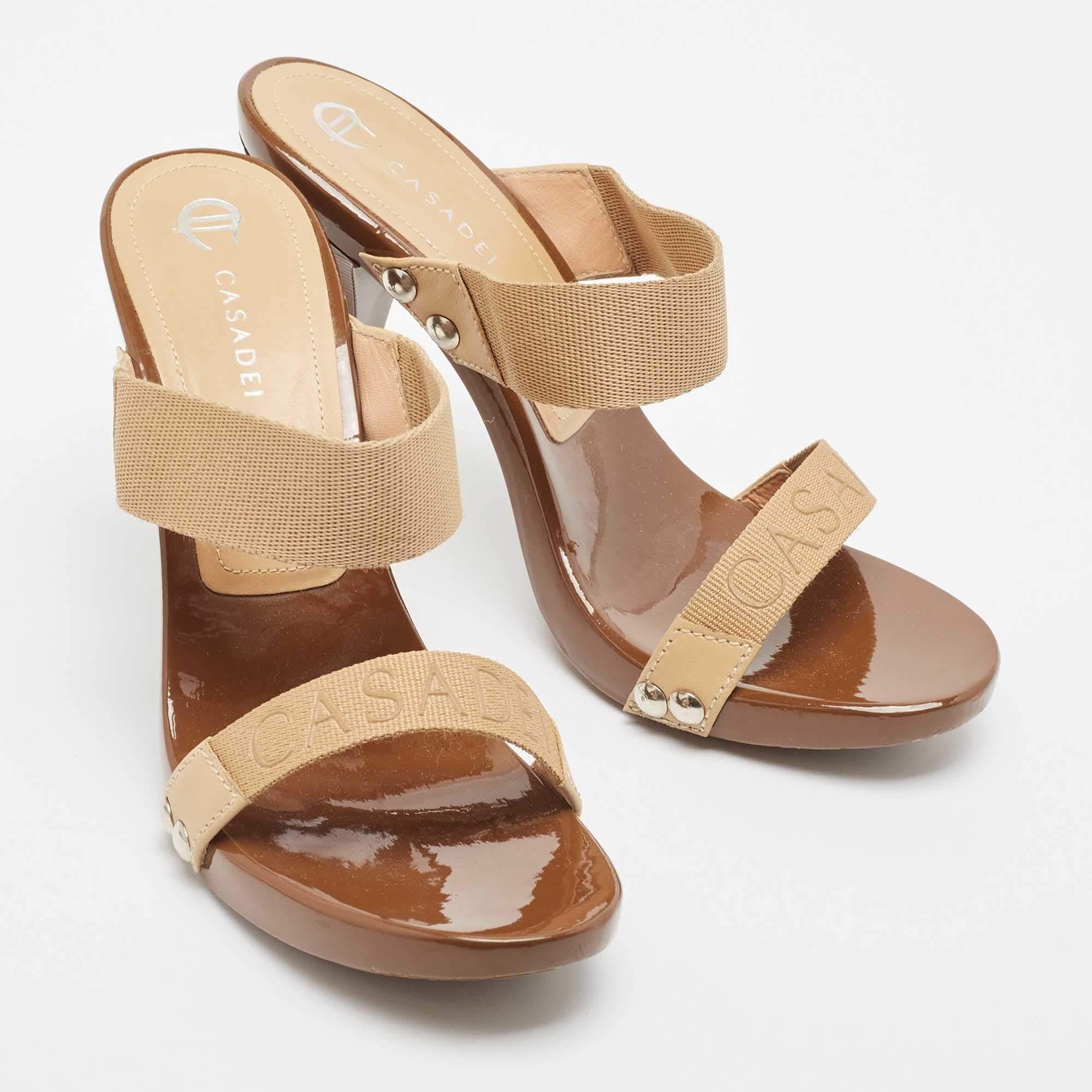 Women's Casadei Beige/Brown Canvas Slide Sandals Size 38