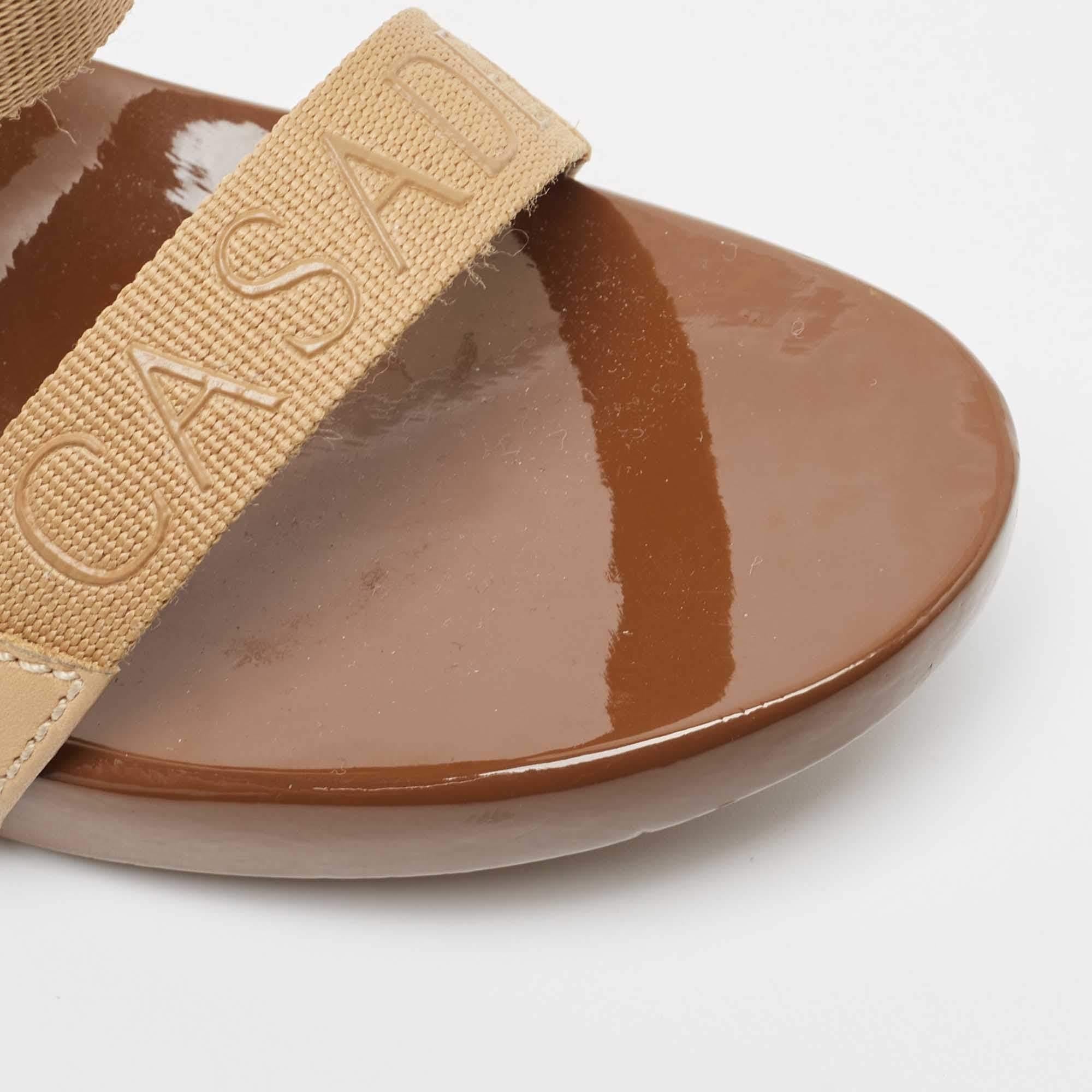 Casadei Beige/Brown Canvas Slide Sandals Size 38 3