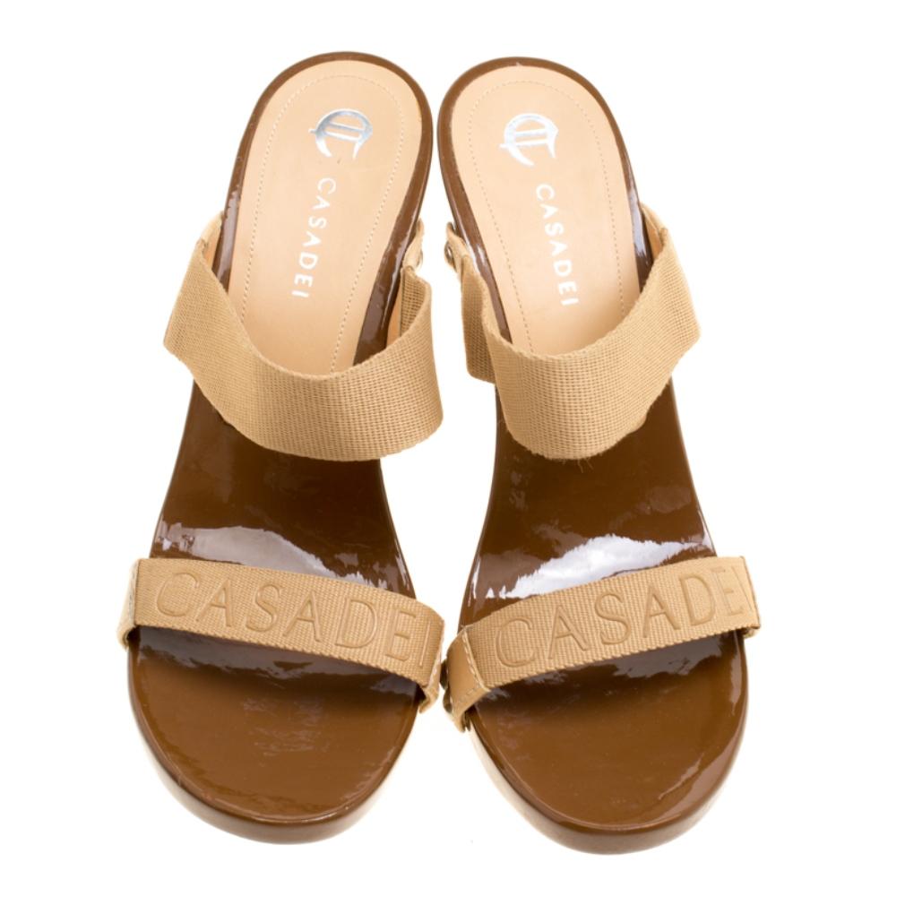 Casadei Beige Cotton Blend Slide Sandals Size 37.5 In New Condition In Dubai, Al Qouz 2