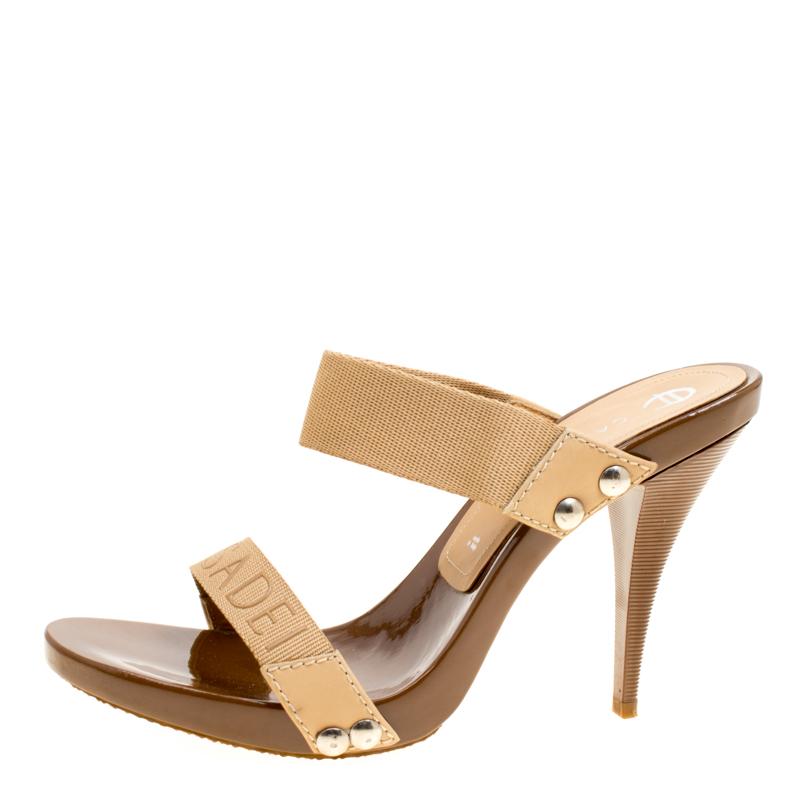 Casadei Beige Cotton Blend Slide Sandals Size 37.5 3