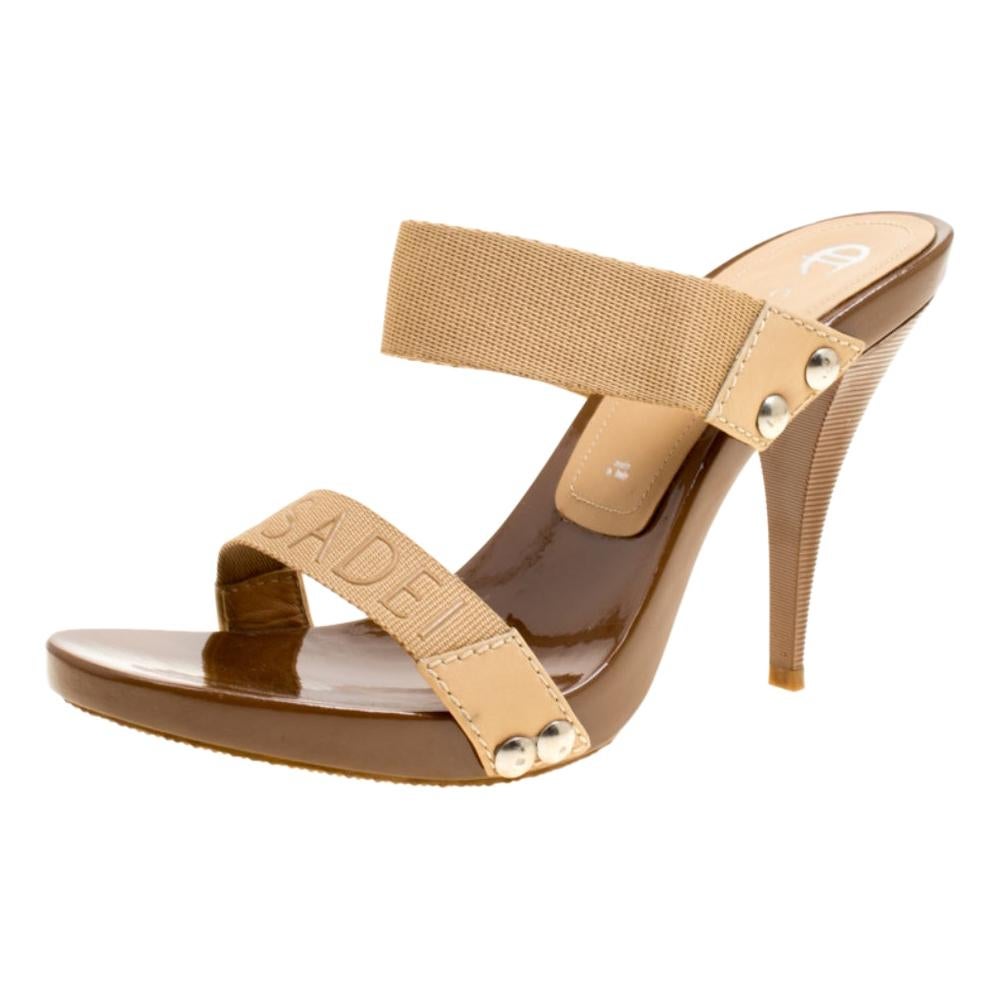 Casadei Beige Cotton Blend Slide Sandals Size 37.5