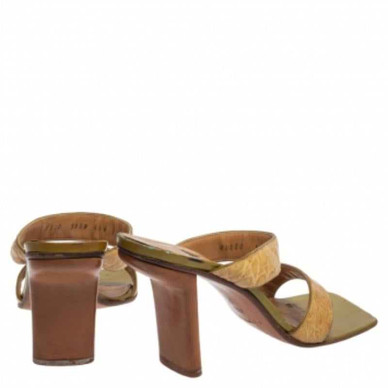 Casadei Beige Croc Embossed Leather Square Toe Slide Sandals Size 37 1