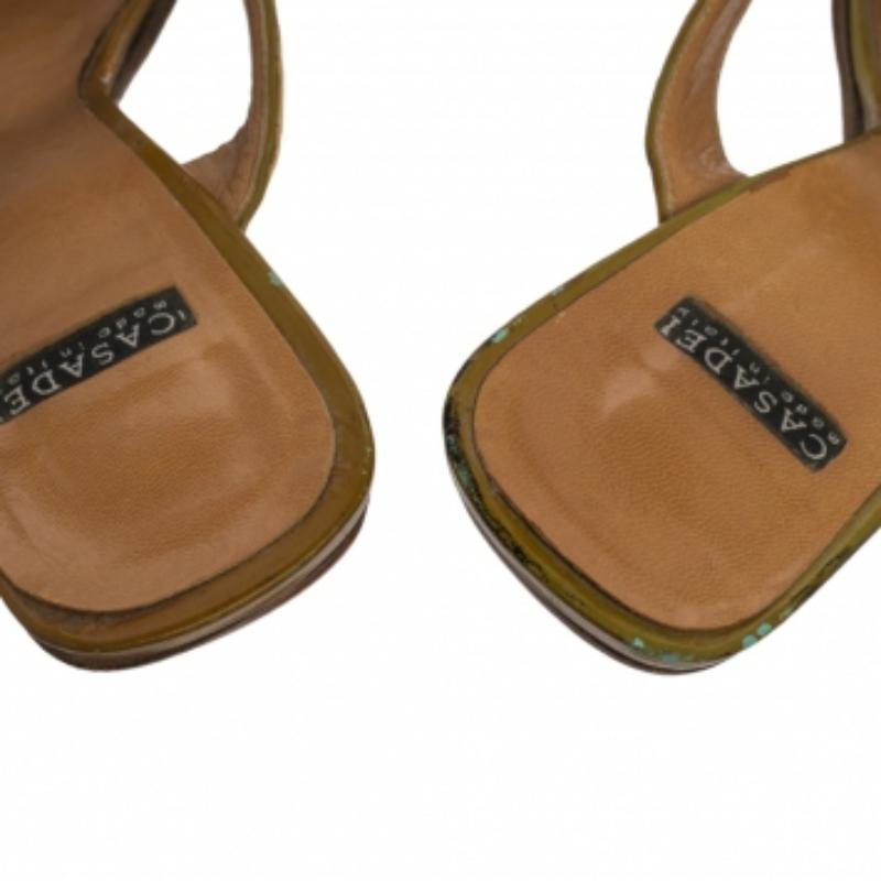 Casadei Beige Croc Embossed Leather Square Toe Slide Sandals Size 37 2