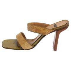 Casadei Beige Croc Embossed Leather Square Toe Slide Sandals Size 37