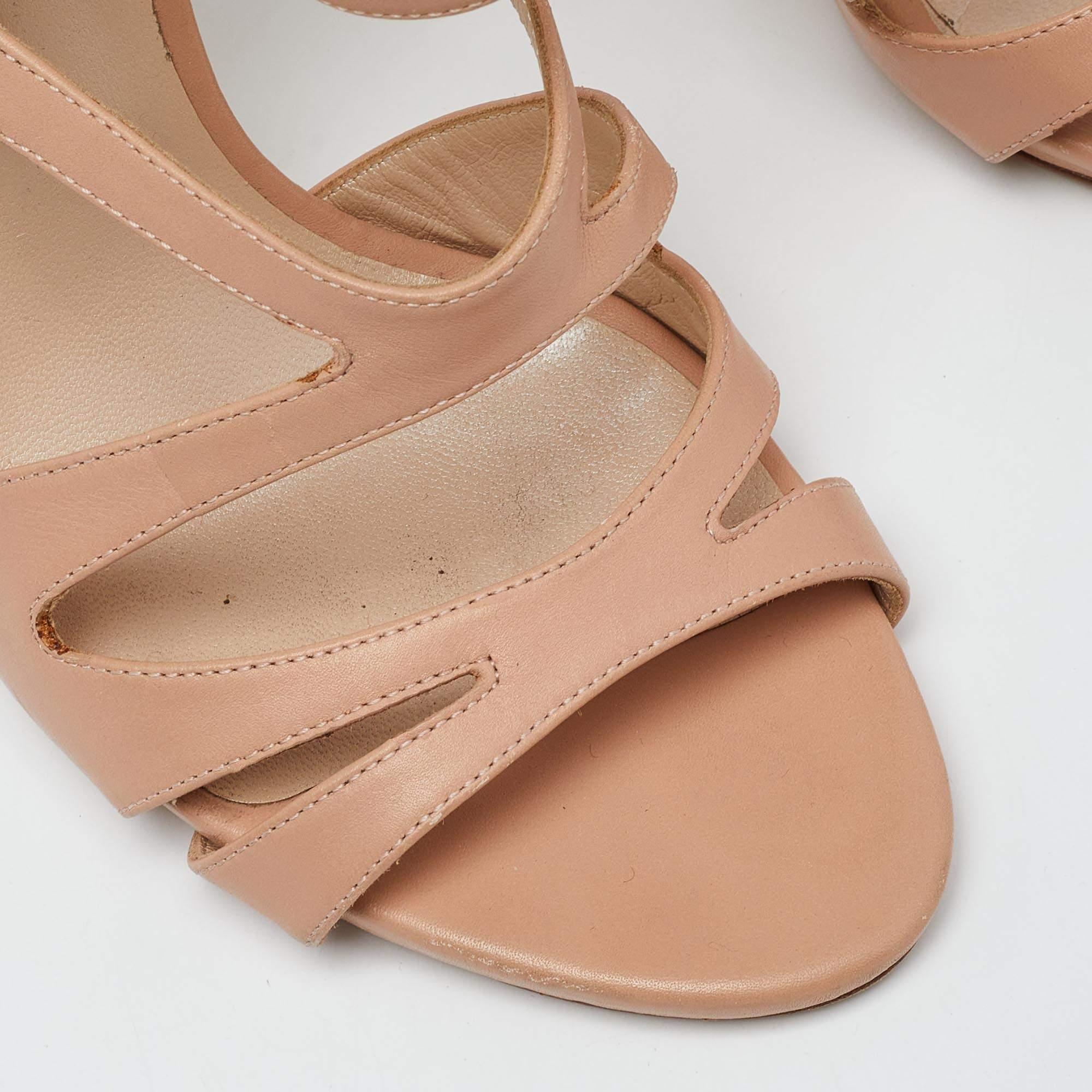 Casadei - Sandales à lanières à bout ouvert en cuir beige, taille 40 en vente 2