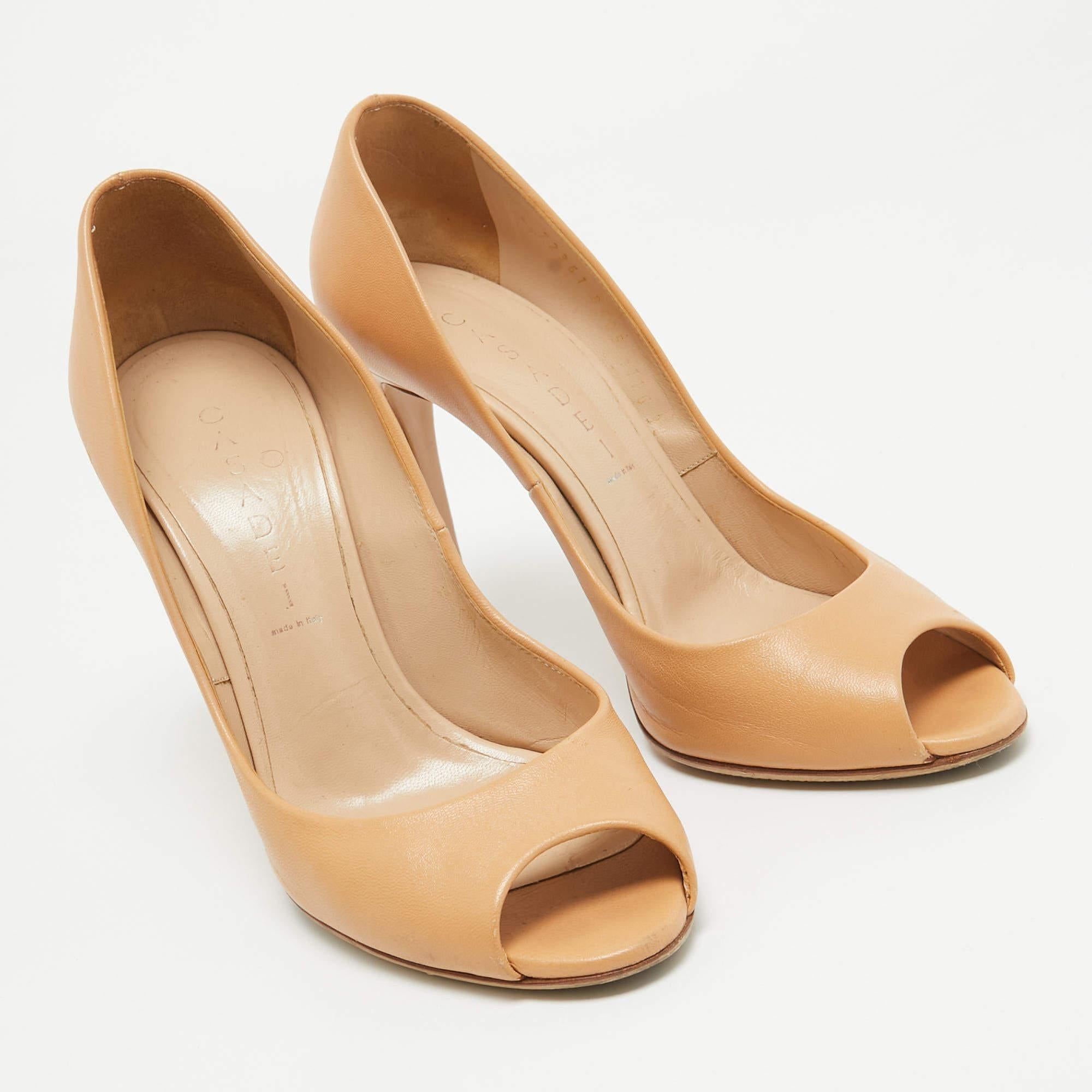 Donna Casadei Beige Pelle Peep Toe Pumps Taglia 38 in vendita