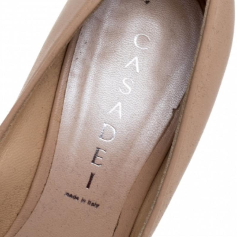Women's Casadei Beige Leather Platform Pumps Size 38.5 For Sale