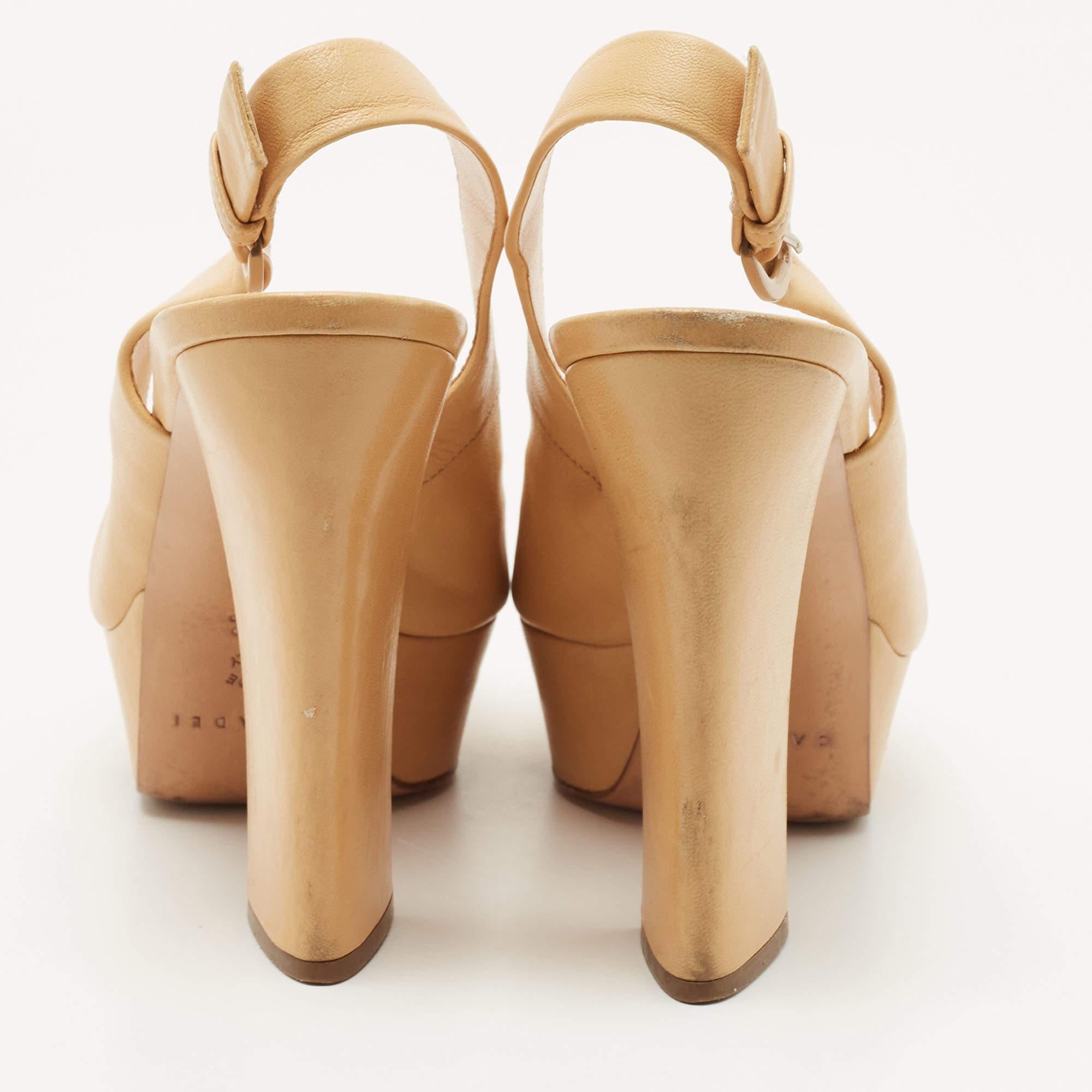 Casadei Beige Leather Platform Slingback Peep Toe Pumps Size 36.5 For Sale 1