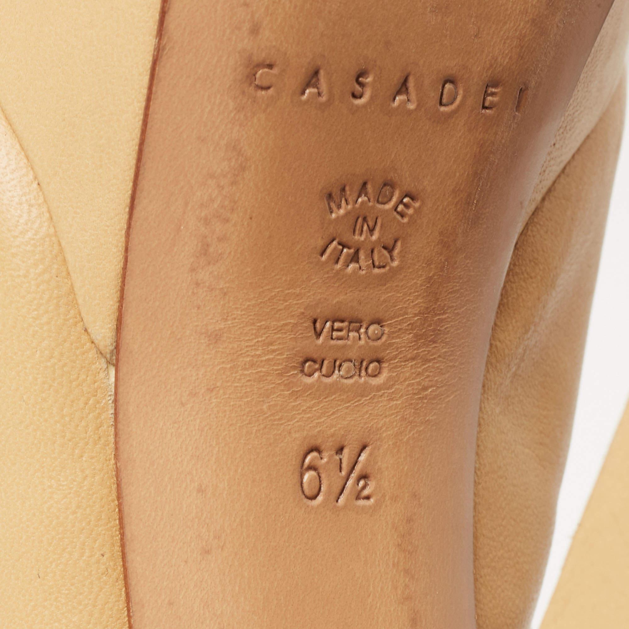 Casadei Beige Leather Platform Slingback Peep Toe Pumps Size 36.5 For Sale 4