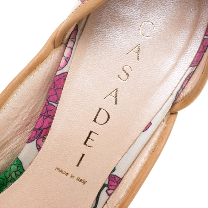 Casadei Beige/Multicolor Leather and Printed Fabric Buckle Detail Pumps Size 37 2