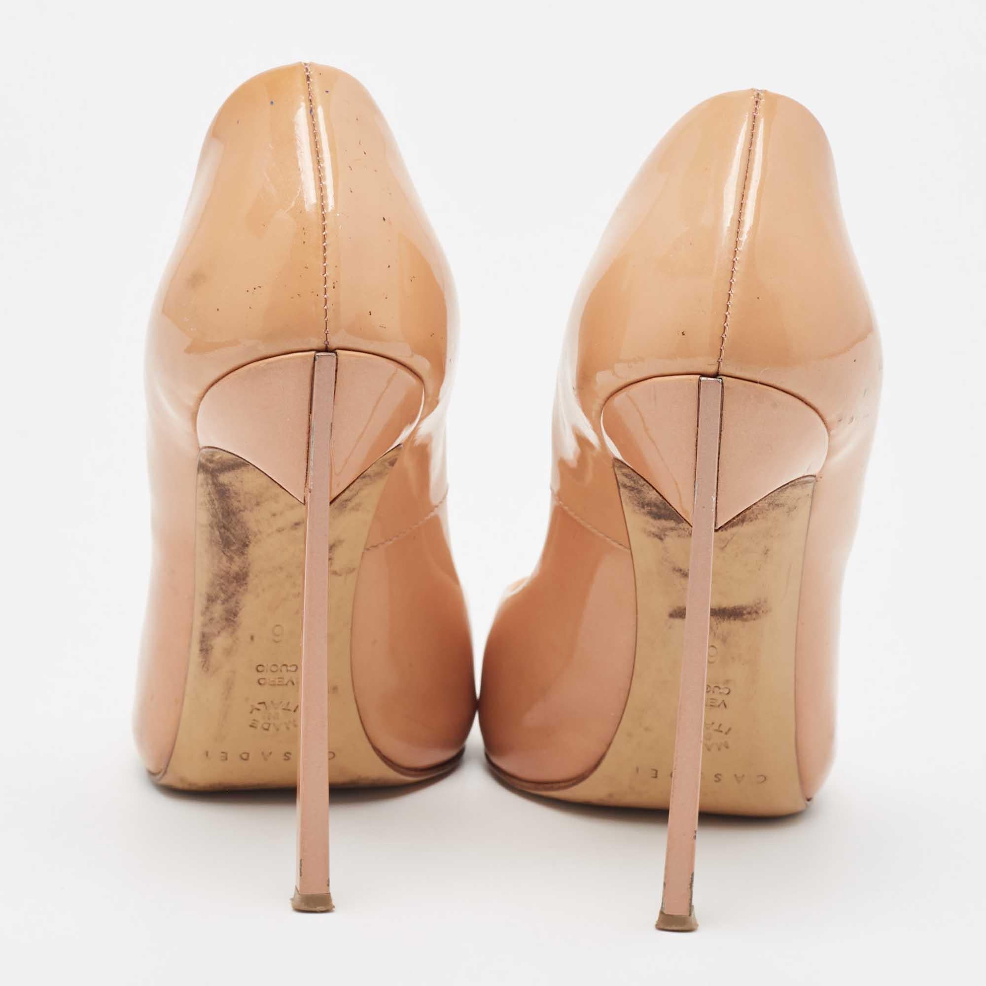 Casadei Beige Patent Leather Pointed Toe Pumps Size 36 For Sale 1