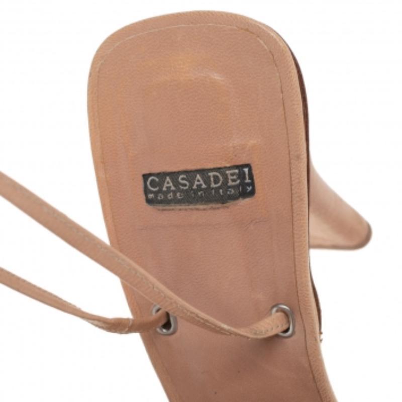 Women's Casadei Beige Snakeskin Square Toe Ankle Wrap Sandals Size 38.5 For Sale