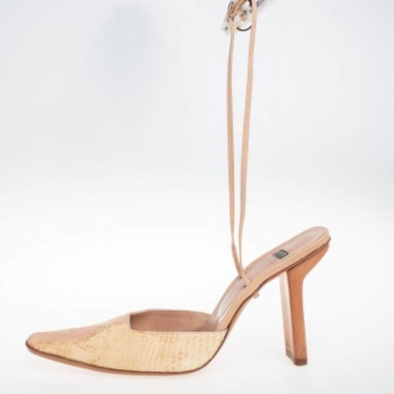 Casadei Beige Snakeskin Square Toe Ankle Wrap Sandals Size 38.5 For Sale 4