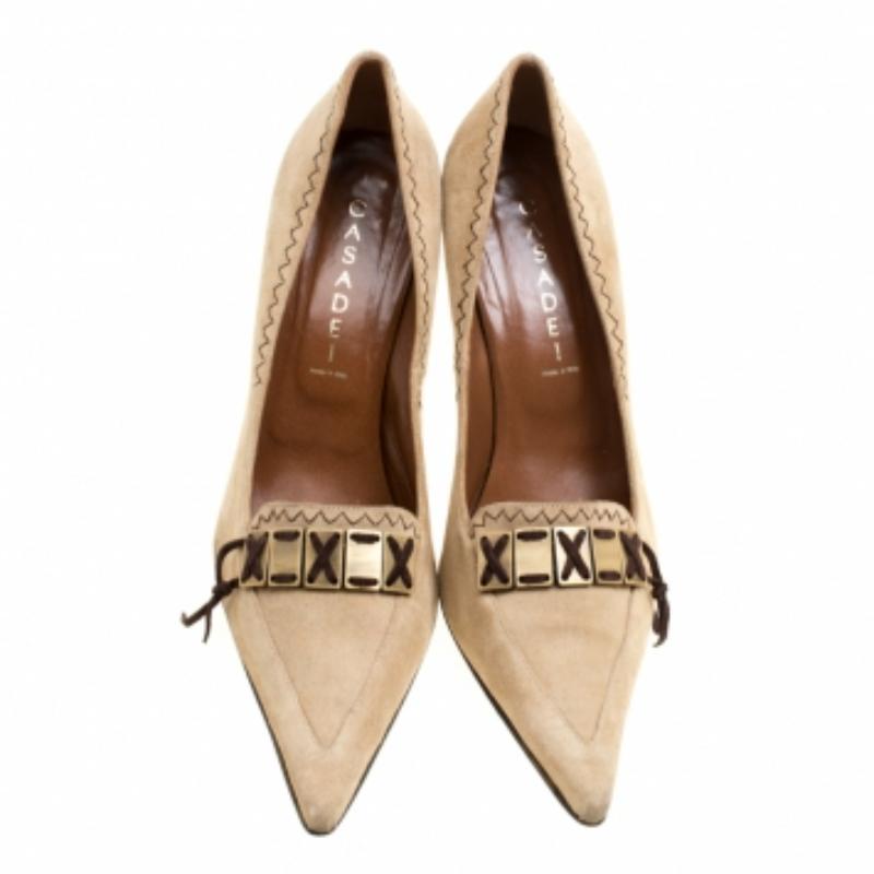 Casadei Beige Suede Pointed Toe Pumps Size 38.5 en venta 2