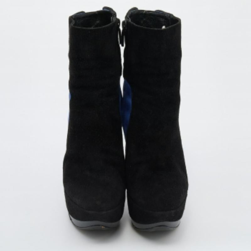 Casadei Botines de plataforma de ante y satén negro/azul talla 38 Negro en venta