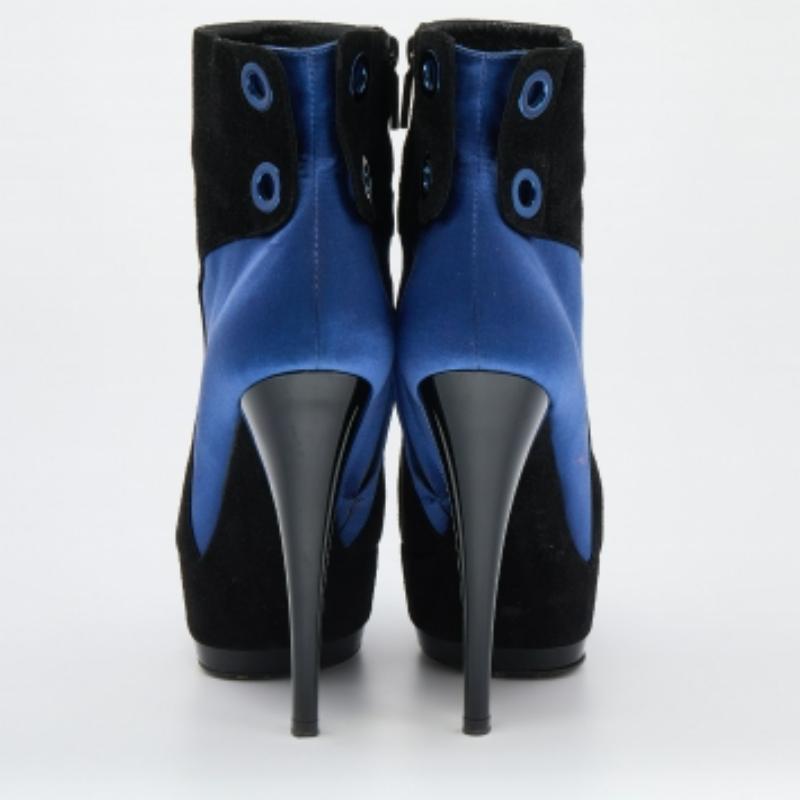 Casadei Botines de plataforma de ante y satén negro/azul talla 38 en venta 1