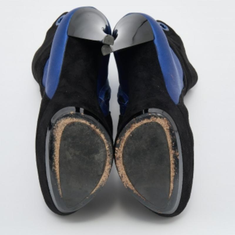 Casadei Botines de plataforma de ante y satén negro/azul talla 38 en venta 2