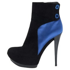 Casadei Botines de plataforma de ante y satén negro/azul talla 38