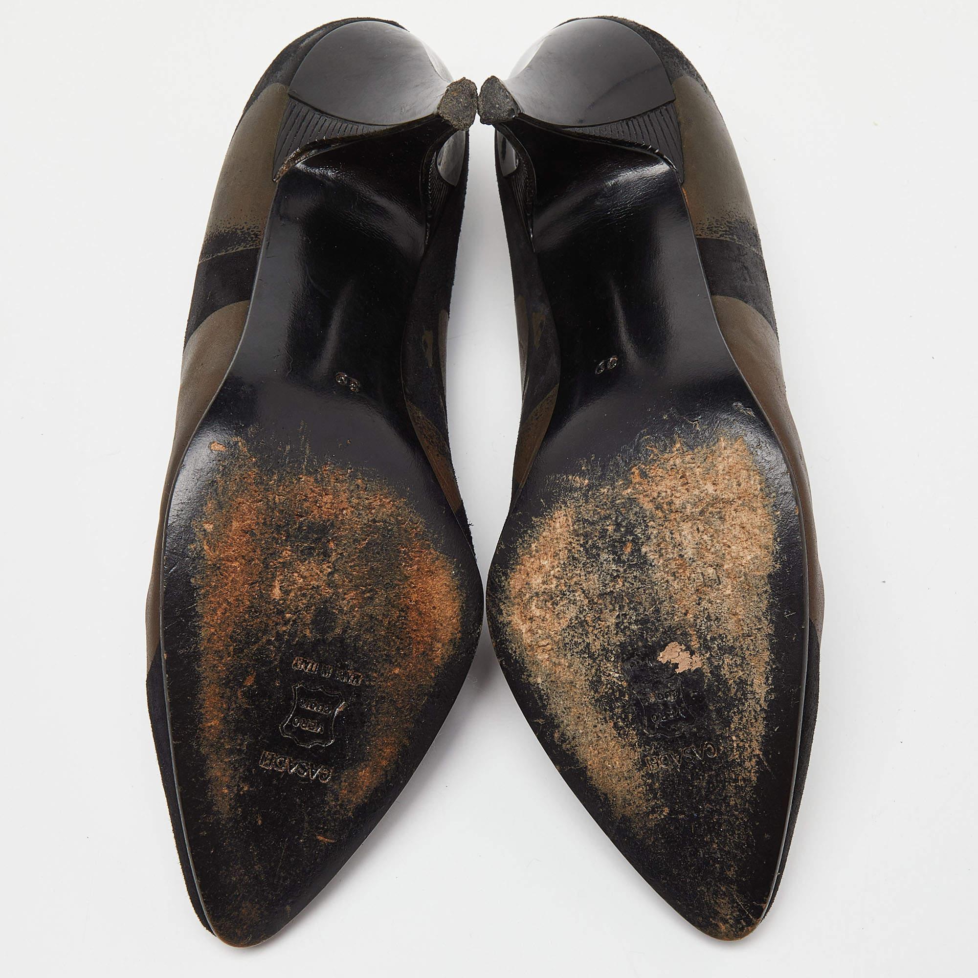 Casadei Black/Brown Printed Nubuck Leather Pointed Toe Pumps Size 39 For Sale 2