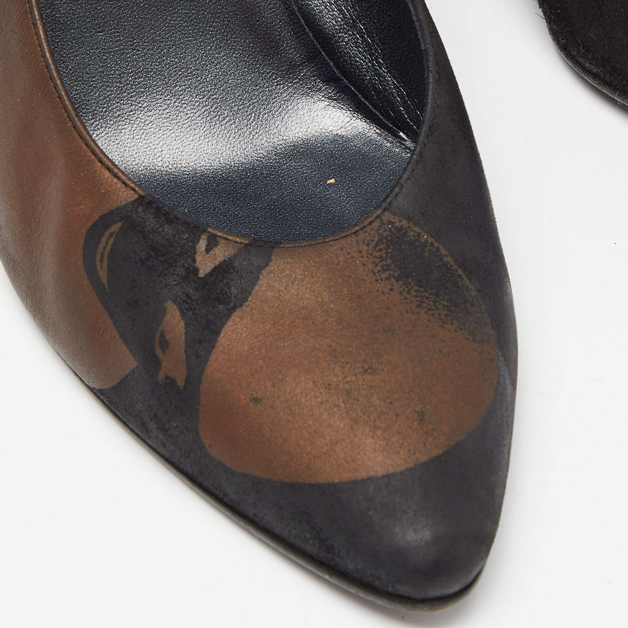 Casadei Black/Brown Printed Nubuck Leather Pointed Toe Pumps Size 39 For Sale 3