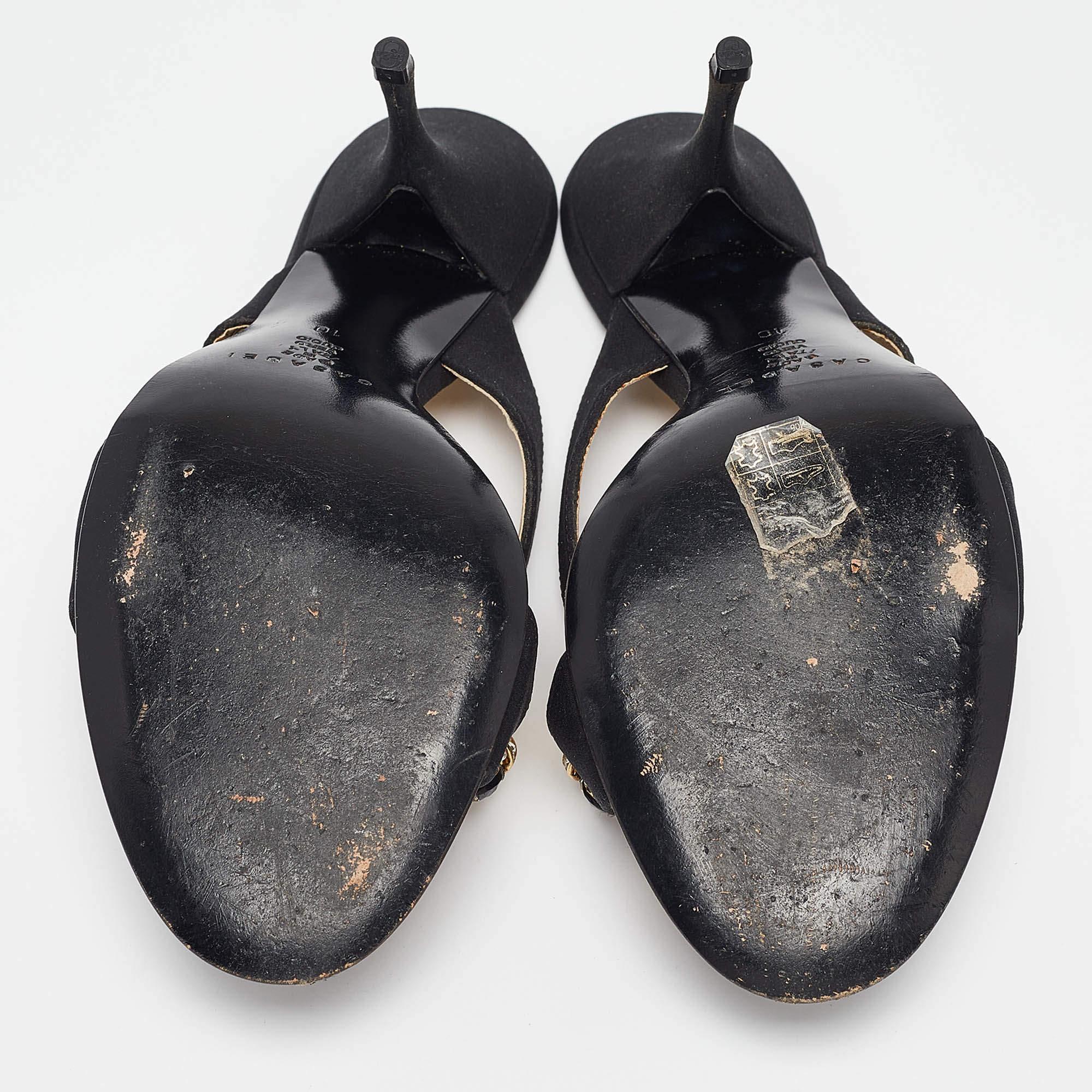 Casadei Black Canvas Crystal Embellished Slide Sandals Size 40 in vendita 1