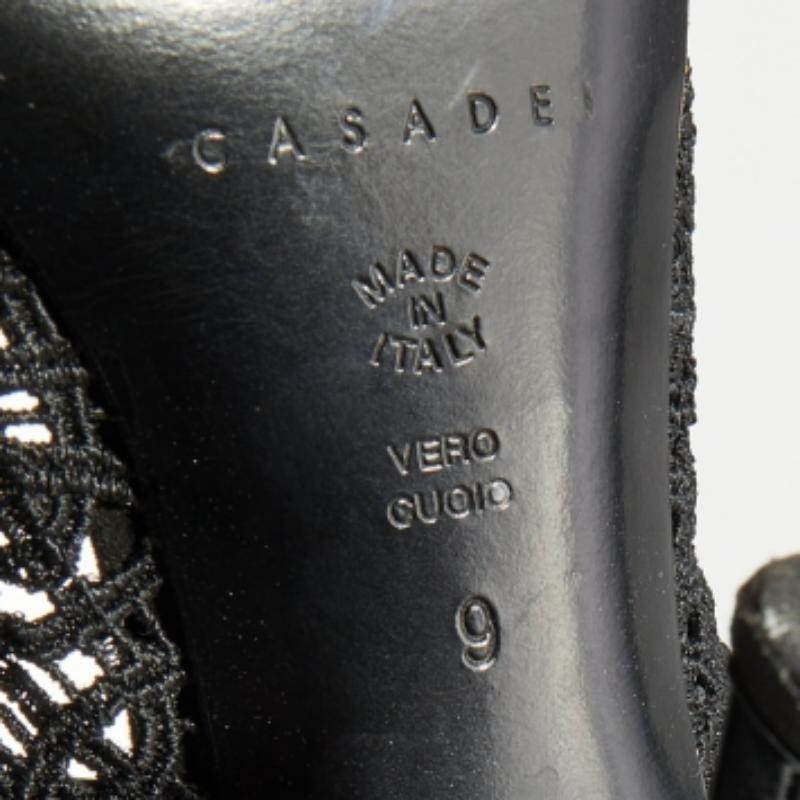 Casadei Black Crochette Nylon and Suede Peep Toe Pumps Size 39 For Sale 4