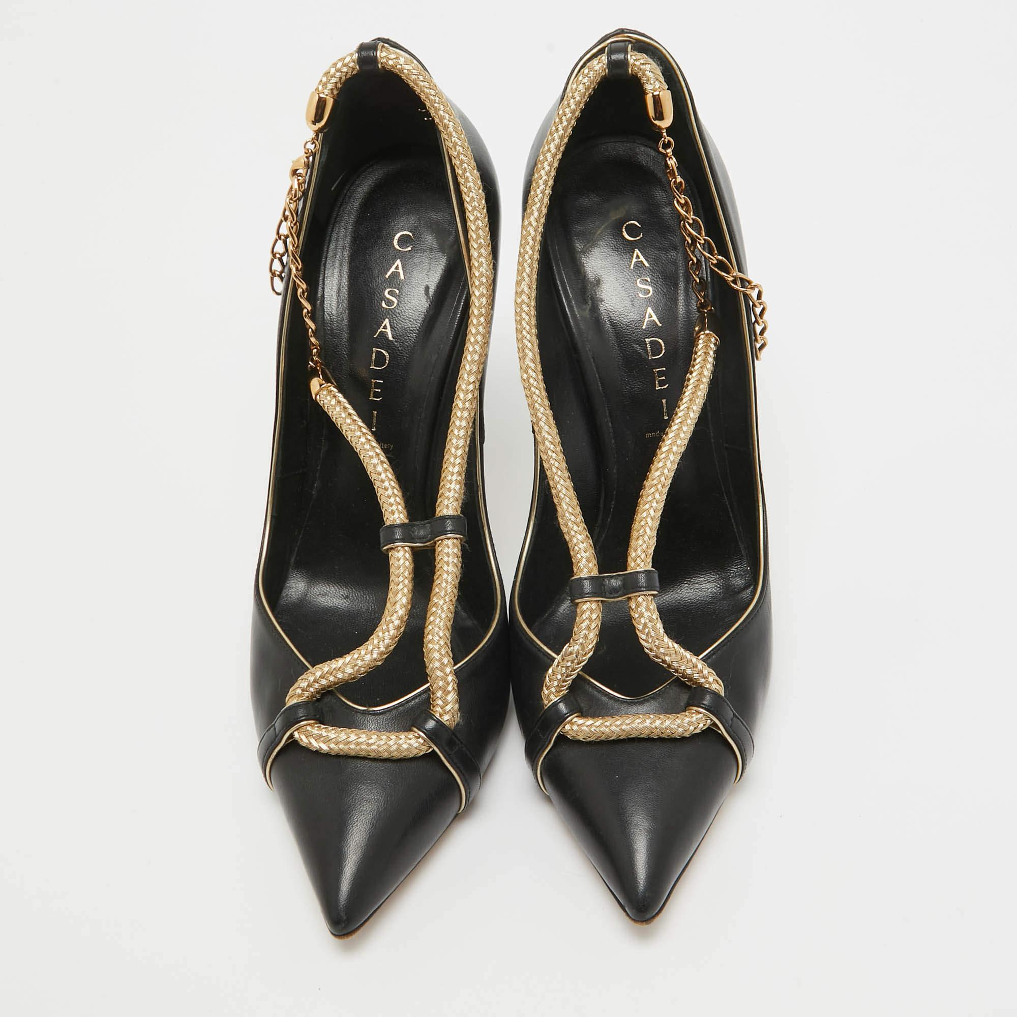 Casadei Black/Gold Leather Pumps Size 38 In Good Condition For Sale In Dubai, Al Qouz 2