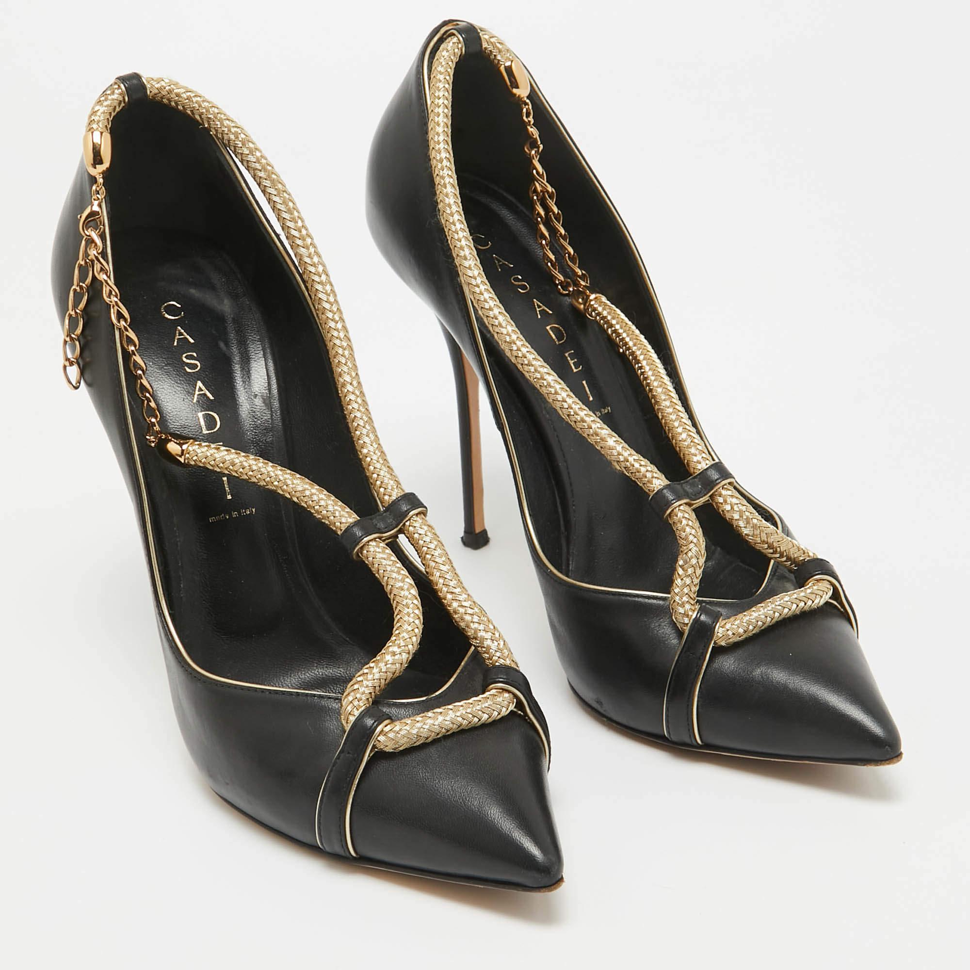 Women's Casadei Black/Gold Leather Pumps Size 38 For Sale